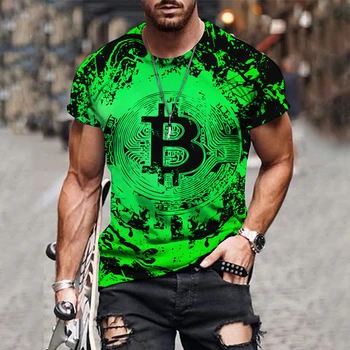 Bărbați Mânecă Scurtă tricou Vrac Slim Rotund Gat Pulover Plus Dimensiune Casual Moda Streetwear Bitcoin 3D Print T Camasa Pentru Barbati