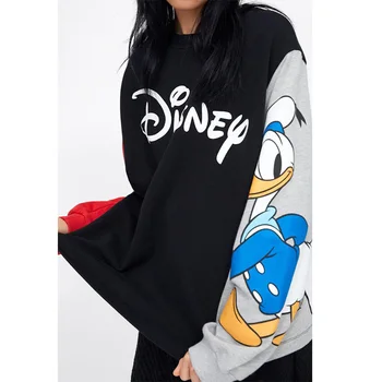 Disney Femei Tricou De Culoare De Contrast Donald Duck Scrisoare De Desene Animate De Imprimare O-Gât Maneca Lunga Pulover De Topuri Harajuku Streetwear