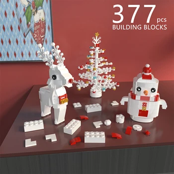 MOC Decorare Jucării de Crăciun Casa de Moș Crăciun, om de Zăpadă, Pom de Cerb 3D Mini Blocuri Caramizi de constructie de Jucarie pentru Copii Cadouri