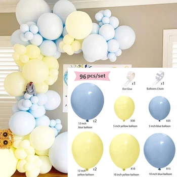 Macaron Baloane Arc Galben Albastru Balon Ghirlanda Copii Botez Duș Copil Adult Temă Ziua De Naștere Petrecere Baloane Decor