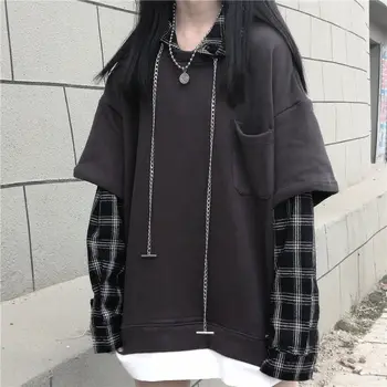 Toamna Carouri Hoodies Femei Vrac De Cauzalitate Deeptown Dungi Doamna Tricoul Gotic Stil Moda Coreeană Strada Pulovere Noi 2021 3