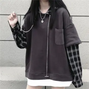 Toamna Carouri Hoodies Femei Vrac De Cauzalitate Deeptown Dungi Doamna Tricoul Gotic Stil Moda Coreeană Strada Pulovere Noi 2021 4