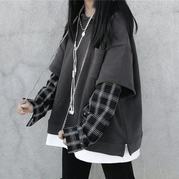 Toamna Carouri Hoodies Femei Vrac De Cauzalitate Deeptown Dungi Doamna Tricoul Gotic Stil Moda Coreeană Strada Pulovere Noi 2021 5