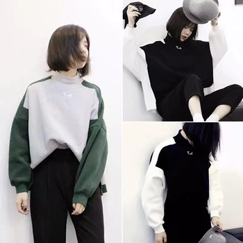 Toamna Femei Hanorac Cu Glugă 2021 Stil Coreean Ulzzang Harajuku Mozaic Pulover Fleece Jachete Pentru Femei, Casual, Hanorace 0