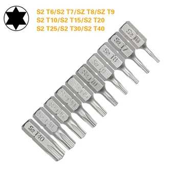 1 Inch T6 T7 T8 T9 T10 T15 Șurubelniță Torx Set Bit Oțel S2 1/4 Inch 6,35 mm Hex Coadă Electric Șurubelniță Biți Pentru Scule electrice 0