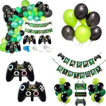 1 Set Joc Pe Happy Birthday Party Banner Decoratiuni Verde Negru Ghirlanda Baloane Kit De Copii Joc Video Petrecere Decor Consumabile