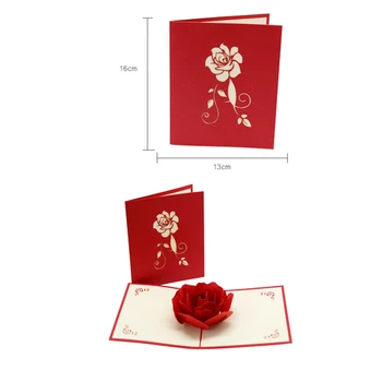 1 buc Floare Trandafir 3D Pop-Up Felicitari cu Plic Mariage Invitatie de Nunta Ziua Îndrăgostiților Cadou Felicitare Valentine 0