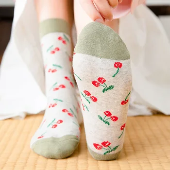 10 bucati = 5 perechi de Sosete pentru Femei Uri de Moda Toamna și Iarna Subțire de Fructe Șosete de Bumbac Japonez, Moda femei Șosete