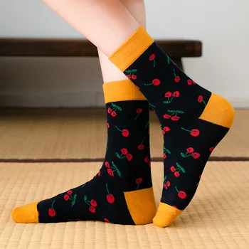 10 bucati = 5 perechi de Sosete pentru Femei Uri de Moda Toamna și Iarna Subțire de Fructe Șosete de Bumbac Japonez, Moda femei Șosete 2