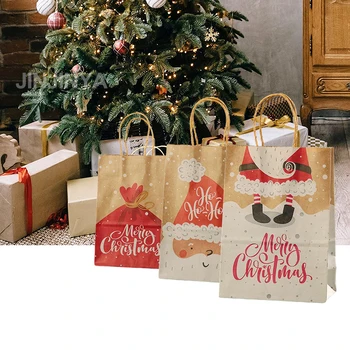 10buc Crăciun Cadou Pungi de Hârtie Kraft de Crăciun Gustare Îmbrăcăminte Prezent Ambalaj Cutie Xmas Nunta Saco Navidad Sac Mare de Anul Nou 5