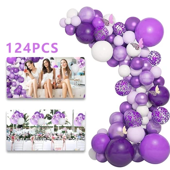 124Pcs/lot Ghirlanda Baloane Violet Violet de Lumină Aur Alb Confetti Baloane Arcada Lanț pentru Fete Ziua de naștere Petrecere de Nunta Decor 5