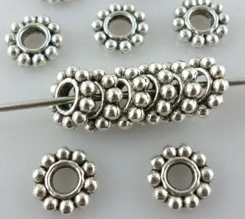 160pcs Argint Tibetan Rotund de Flori Pierde Farmecul Margele Distantiere de 6mm Constatările de Bijuterii