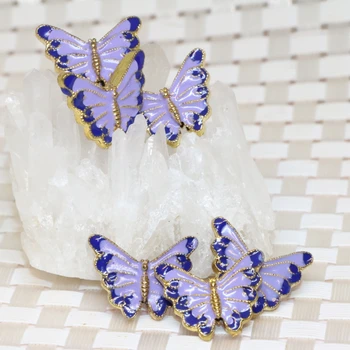 17*22mm aur-lumina de culoare violet formă de fluture pandantiv cloisonne accesorii margele distantiere fierbinte de vânzare bijuterii de luare 5pcs B2391 4