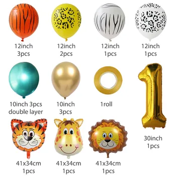 18pcs Jungle Animale din Baloane Set Crom Metalic Balon Latex 32inch Numărul de Aur Globos Copii Primul 1 Petrecerea de Ziua Decor