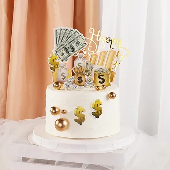 1set Dolar Happy Birthday Cake Topper Acrilice Ziua Cupa Toppers Tort pentru Petrecere Copil de Dus Provizii Decorat Masa