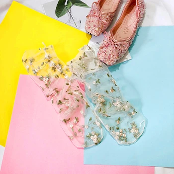 2 Culori pentru Femei Bomboane de Culoare Broderie Flori Șosete Lolita Doamnelor Fata e Transparent Plasă de Dantelă Florale Șosete Ciorapi de Tifon Sox
