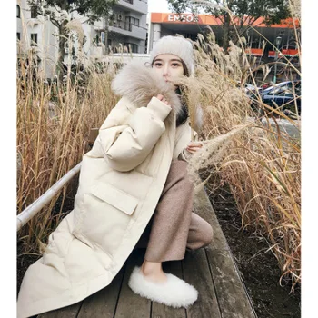 2021 Jos Căptușit Jacheta Femei Guler de Blană Sens Design Feminin Nișă coreeană Stil Popular de lungime medie, cu Gluga Captusit Jacheta Femei