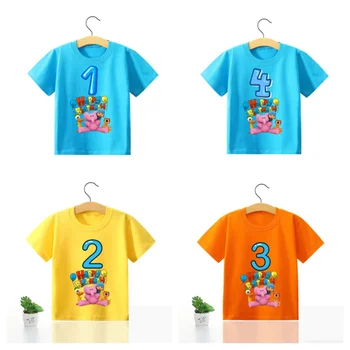 2021 Noi Pocoyo Copil Ziua de nastere Număr Tricou Copil Haine de Culoare Fată Băiat Digital T-shirt pentru Copii Haine de Bumbac Cadou de Ziua de nastere
