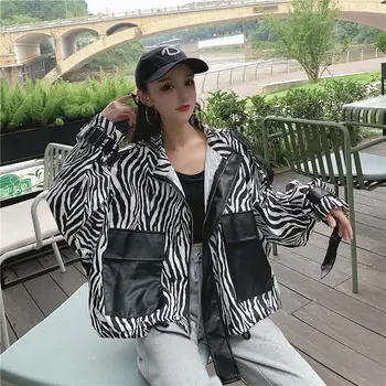 2021 Nouă Primăvară Toamna Jachete Femei Sălbatice Mozaic de sex Feminin Paltoane Supradimensionate Doamnă la Modă Îmbrăcăminte Vrac Model Zebra Îmbrăcăminte