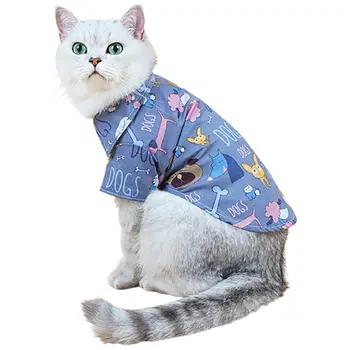 2021 Pisică Câine Bluza De Desene Animate De Imprimare Albastru Turndown Guler Buton De Închidere-Dog T-Shirt