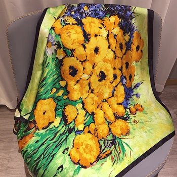 2021 brand de lux doamnelor primăvara și vara pătrat eșarfă 90*90 șal digital pictat șal van Gogh pictura in ulei pashmina doamnelor 3