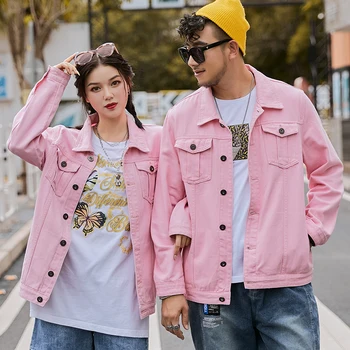 2021 primăvara și toamna noi Bărbați roz, jacheta din denim de Moda casual, lejere din bumbac denim sacou bărbați și femei pot purta