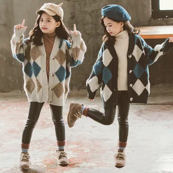 2021 toamna iarna Copii Fete Pulovere Noi coreean Carouri Tricotate Cardigan Copii Europeană American Jacheta 5 6 7 8 9 10 11 an