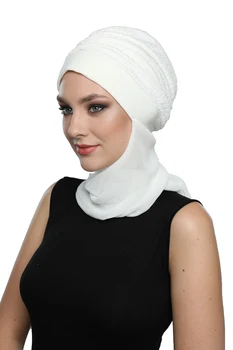 2022 Noua Moda Brocart Cu Șal Gata Făcut Turban Hijab Capota Eșarfă Cancer Capac Special Femeile Produs Bereta Batic Musulman Chimioterapia De Sezon Coaste Lame Perla Șirag De Mărgele
