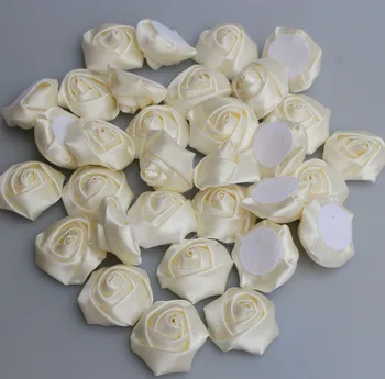 20Pieces/Mulțime de Fildeș, Mătase Crescut Manual 3.5 CM Trandafiri din Satin Panglică Decorativ Flori de Mână DIY Nunta Buchet de Flori Accesorii