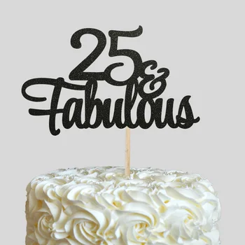 25 de Naștere Cake Topper - 25 & Fabulos Tort Fân 25 Tort Petrecere,Sclipici Aur Script Decor