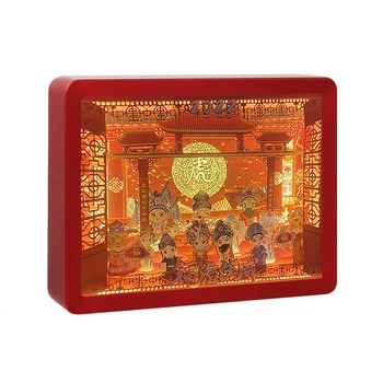 3D, Cutie de Umbră Cadru de Anul Nou Retro Peking Opera Hârtie Lampa de Birou Cut-Light Box Usb Lumina Fantezie de Iluminat Pentru Acasă Cadou de Crăciun