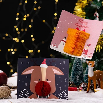 3D Pop-UP Moș Crăciun, om de Zăpadă Vesel de Pom de Crăciun Felicitare Cu Plic Invitatii Cadouri de Anul Nou Felicitare 0