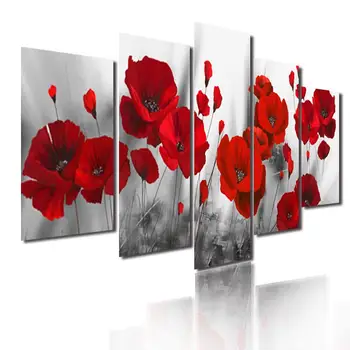 5Pcs Flori Luminoase de culoare Roșie Decor Panza Pictura Acasă Decorare Camera de zi Fara rama Stil Poate Fi Personalizat 0
