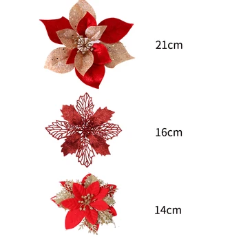 5pcs/lot 21cm/16cm/14cm Crăciun Artificial Flori Sclipici Poinsettia pentru Pomul de Crăciun Ornamente de Flori False de Decor 0