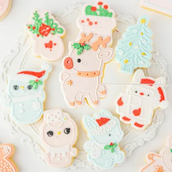 Acrilice Crăciun Fericit Relief Mucegai Anul Nou Cookie Apăsați Ștampila Embosser Cutter Fondant Biscuit Ambarcațiuni Tort De Decorare