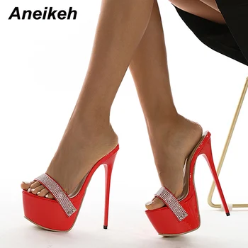 Aneikeh Sexy Bling Superficial Platforma Papuci de Vara pentru Femei Sandale inalte Moda Peep Toe 17CM Subțire Toc Pantofi Slip Pe Petrecere Dulce