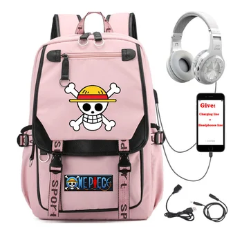Anime One Piece Luffy Zoro rucsac Școală elev Geanta Unisex Rucsac de Călătorie de Încărcare USB adolescenți Laptop packsack 0