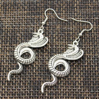 Antichități Argint Culoare King Cobra Snake Farmec Picătură Cercei, Legăna Cercei Pentru Femei 0
