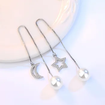 Argint 925 perla strălucitoare de cristal lung picătură cercei pentru femei bijuterii cadou de nunta en-gros picătură de transport maritim