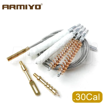 Armiyo 7pcs/set Tip Nou .22Cal ~ .30Cal Pistol Perie Pușcă de Curățare Tampoane Patch Titularul + Durabile Sârmă de Fier Trage Cablu Fir 8-32