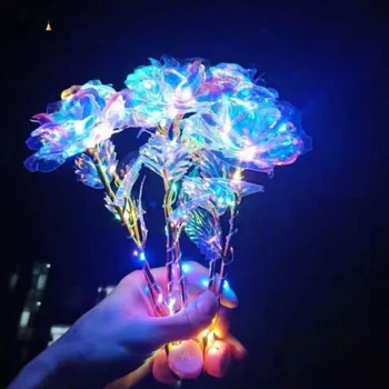 Aur de 24K Folie Galaxy a Crescut cu Flori de Lumină LED Flori Artificiale În Sticlă de Crăciun, Valentine, Nunta Fete Cadou Lumini Colorate