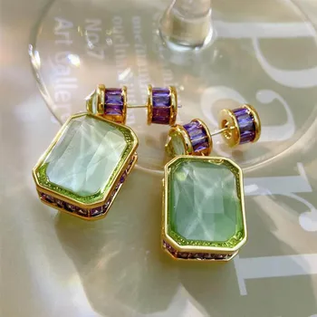 Avansate de lux pătrat verde bijuterie cercei pentru femei violet superb vintage waterdrop pedant farmec bijuterii accesorii de nunta 5