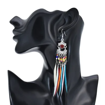 Boho Stil De Moda De Culoare Rășină Orez Margele Tassel Cercei Pentru Femei Stil Indian Moț De Pene Margele Ureche Cârlige
