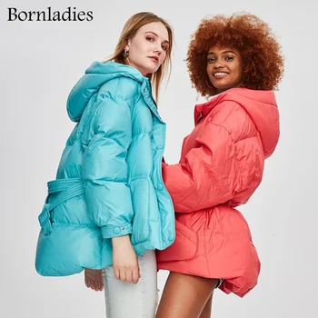 Bornladies De Iarnă 2022 Noua Moda De Stradă Designer De Brand Femei Alb Rață Jos Jacheta Fete Destul De Îmbrăcăminte Haina Cu Centura 0