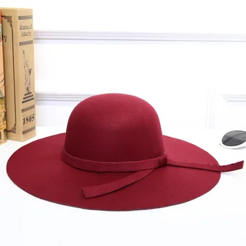 Bowknot Pălărie De Top Doamnelor Mare Refuz De Moda Cupola Nouă Imitație De Lână Fedora Toamna Iarna Pălărie Cald 0
