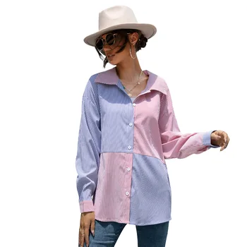 Casual t-Shirt Toamna anului 2022 Streetwear Turn-down Guler Mânecă Lungă Lanternă Singur Pieptul Bluza Slim Îmbrăcăminte pentru Femei