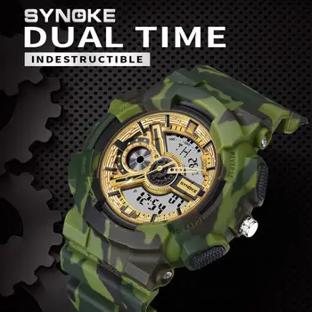 Ceasuri militare Shok SYNOKE de Brand Casual, Ceasuri de mână Pentru Bărbați Cuarț Ceas Deșteptător Sport în aer liber Ceasuri montre homme