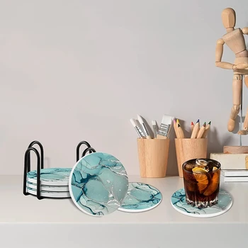 Ceramica Suporturi Pentru Pahare De Apă Absorbant,Plută Textură De Marmură Coaster Cu Suport Pentru Masă De Cafea,Bucătărie Decor Acasă 0