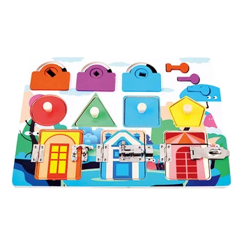 Copii Jucarii Din Lemn De Învățământ Forma De Potrivire De Culoare Cunoaștere Joc Educativ Montessori Jucărie Deschide De Blocare A Consiliului De Blocare Puzzle Cadou 0