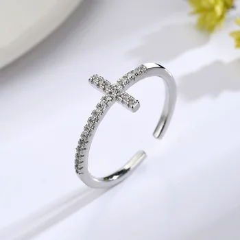 Coreea Zircon Inel de Personalitate Cruce Deschisă Reglabil pe Deget Inele pentru Femei de Moda de Culoare de Argint Accesorii Bijuterii Cadouri Partid